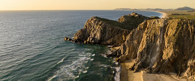 Golden hour cliffs and coastline along the Baja peninsula